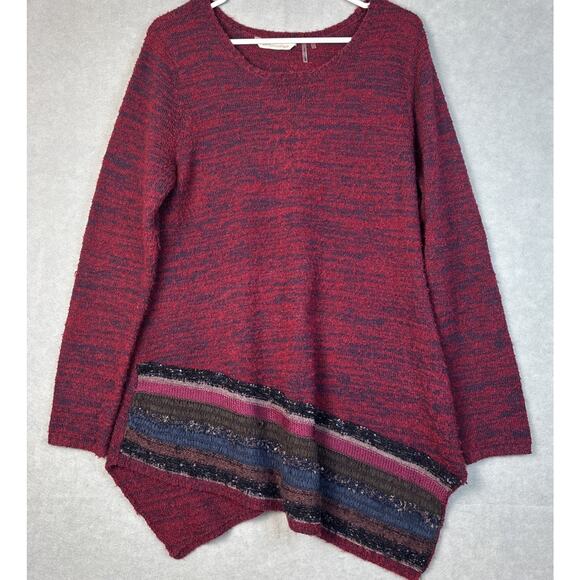 Soft Surroundings Sweater Women's Lg Red Raku Wool Blend Asymmetric Christmas - Picture 1 of 7